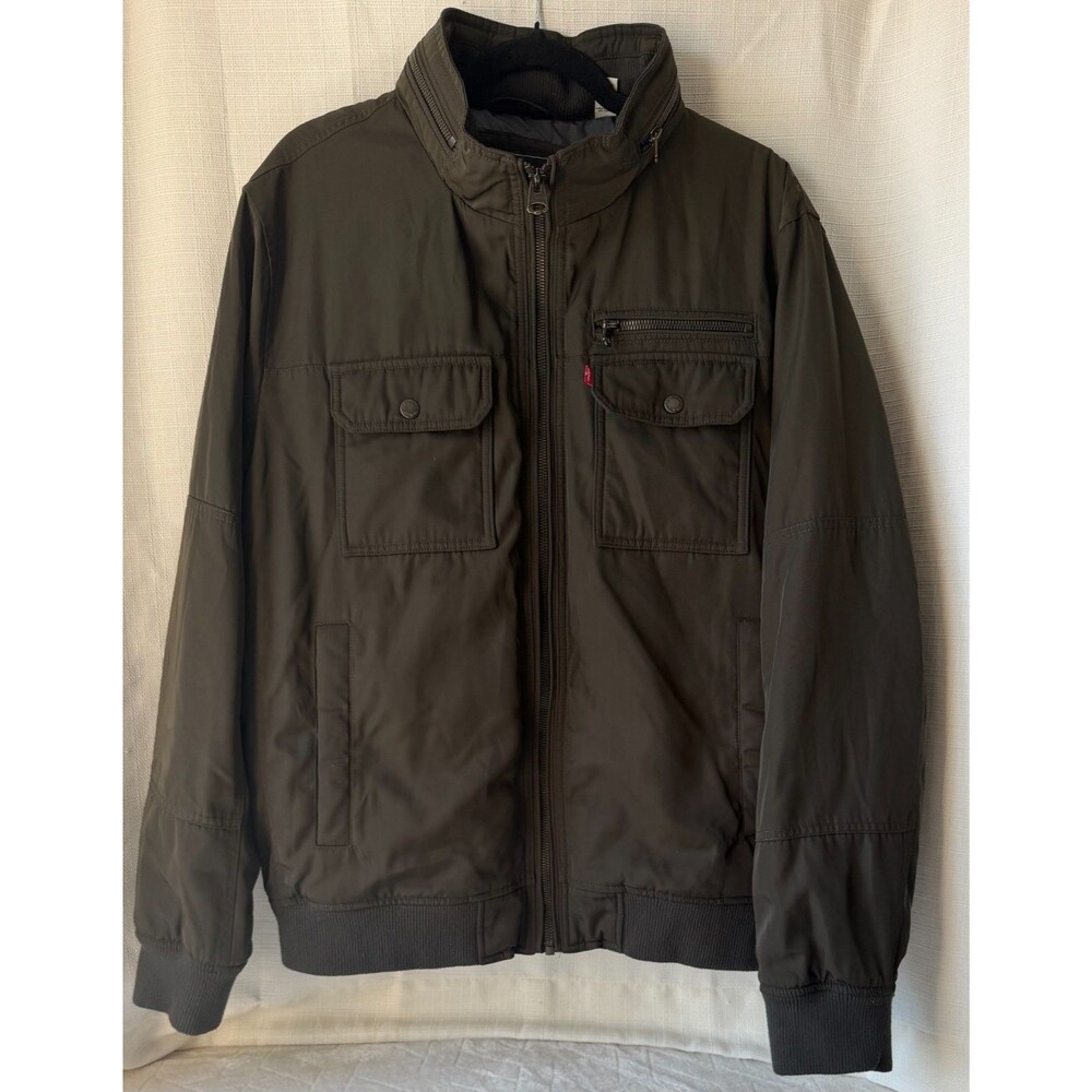 Levi's Mens XL Insulated Utility Bomber Jacket Hooded Brown Multi Pocket